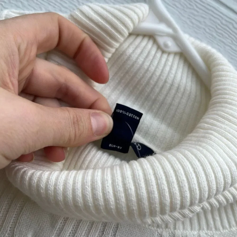 Lands’ End Lighthouse Ivory Cotton Cable Knit Turtleneck Sweater NWT M